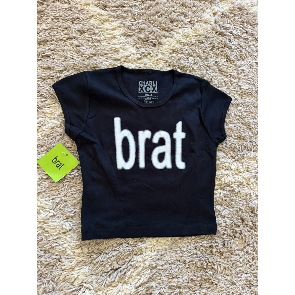 Charli XCX Brat Tour Merch Black Baby Tee Crop Top Small NWT - Picture 4 of 5